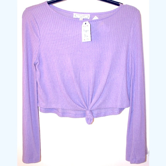 Hippie Rose Knot-Front Ribbed Top M - Picture 3 of 7